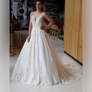 Eddie K Milano Sage CT288 Elegant Ivory Lace Sequin V-neck A-line Wedding gown